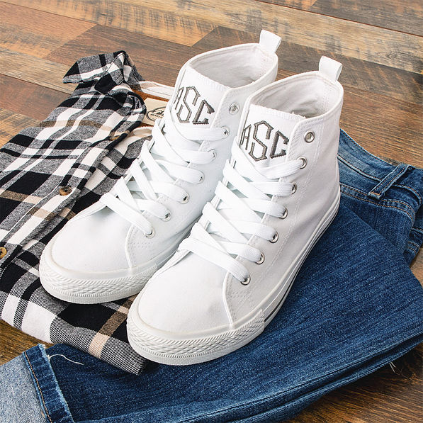 high top canvas sneakers with fall clothes