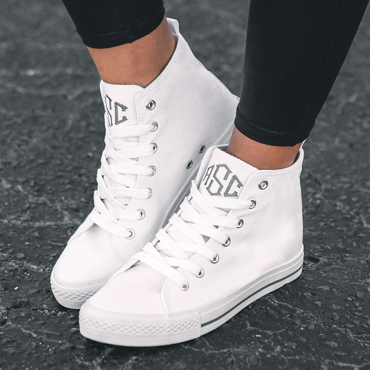 White Buckle High Top Canvas Sneakers