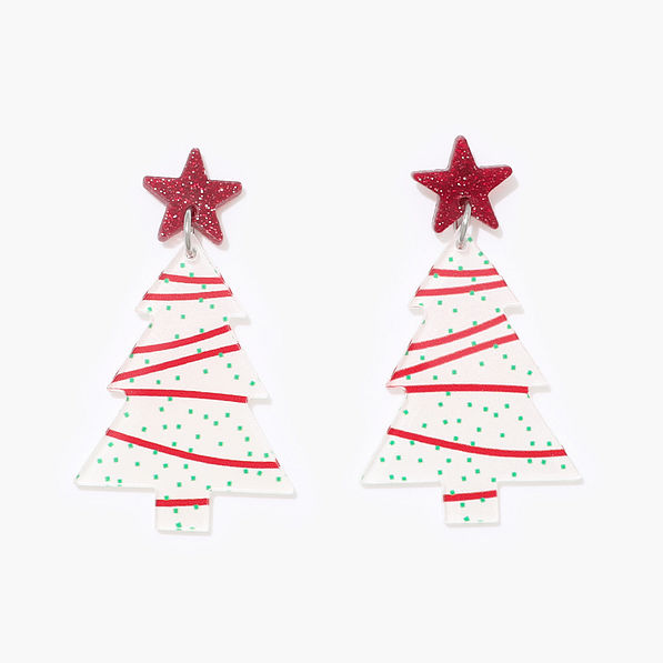 Resin Christmas Tree Earrings in White