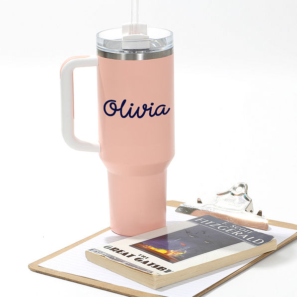 4 inch name option on tumbler with handle - teacher vibes