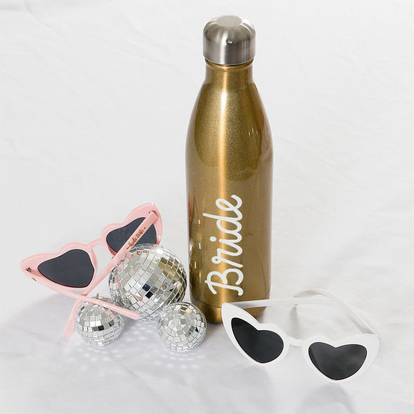 Bride name vinyl sticker on water bottle