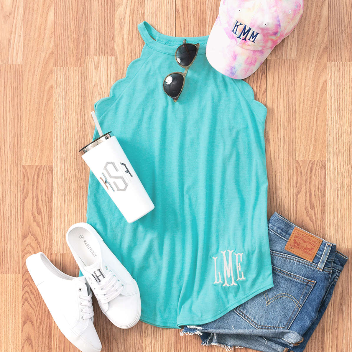Monogrammed Scallop HighNeck Tank Top Marleylilly