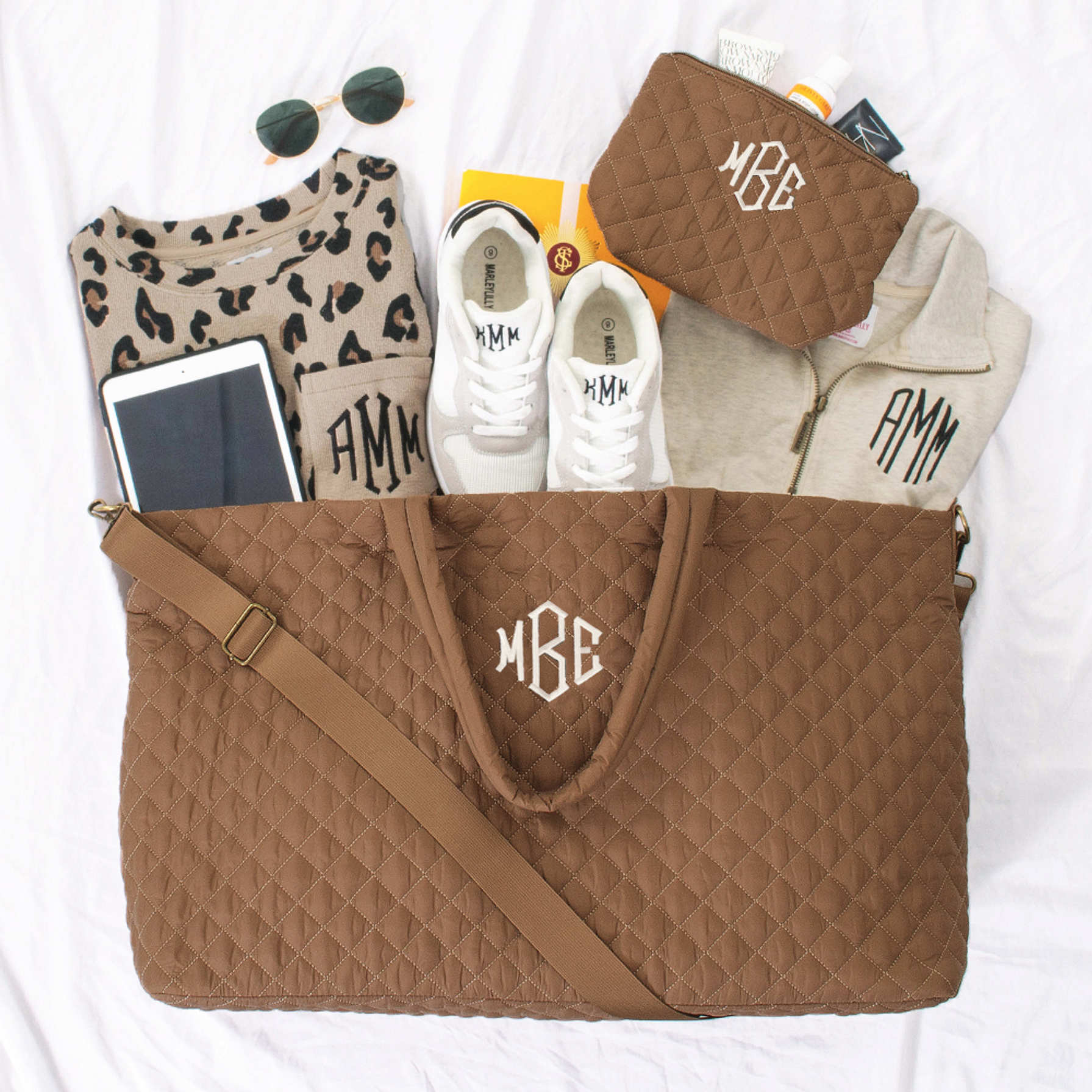 Monogrammed Diamond patterned Quilted Weekender