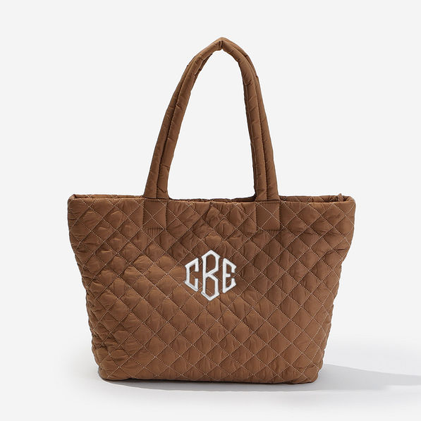Monogrammed Diamond Quilted Tote in Hickory