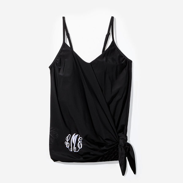 Monogrammed Ruched Tankini in Black