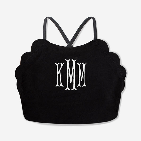 Monogrammed Scalloped High Neck Bikini Top - Black