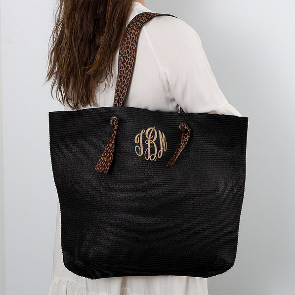 Monogrammed Straw Bag with Tan Monogram