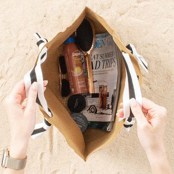 inside of monogrammed straw purse