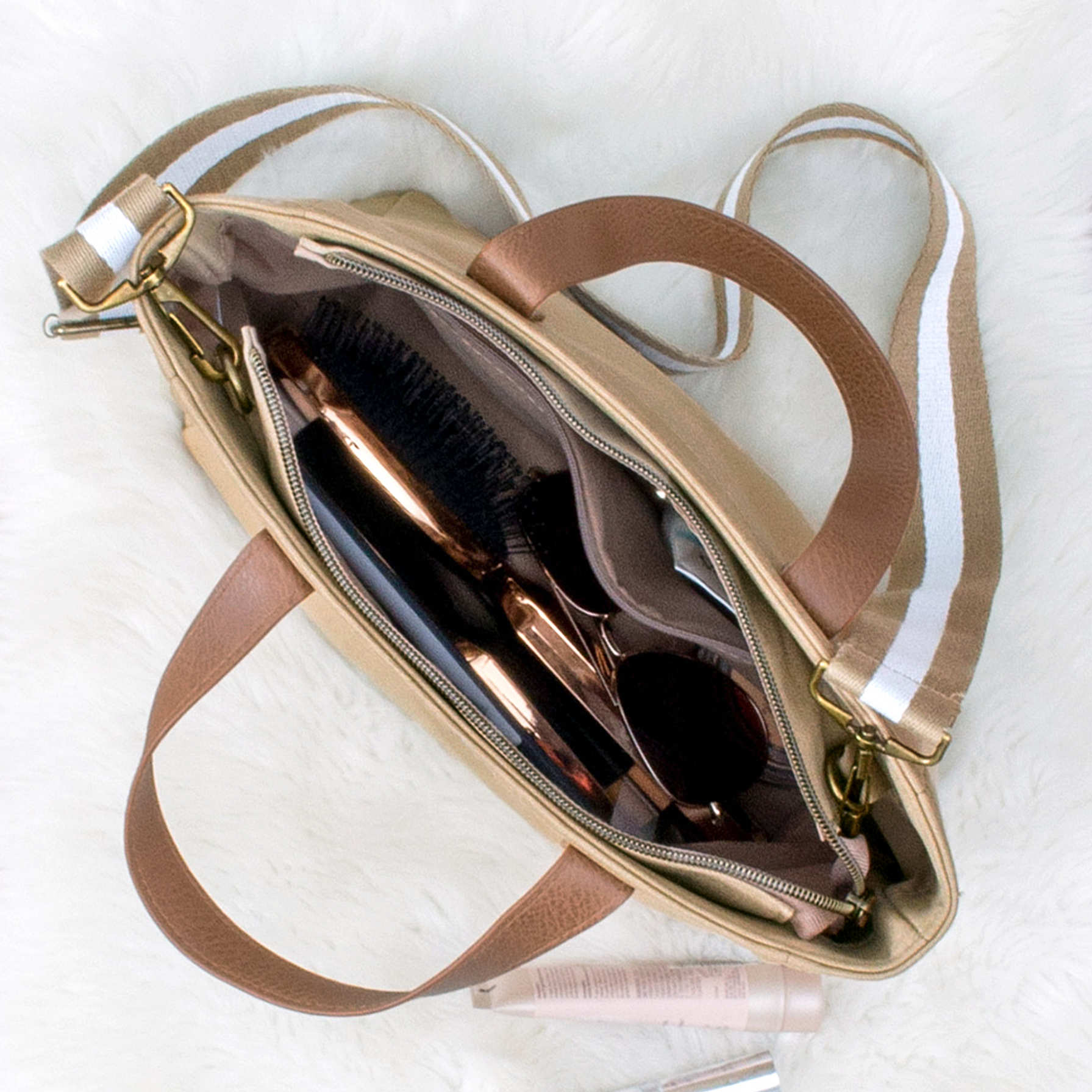 Personalized Striped Crossbody Strap Tote