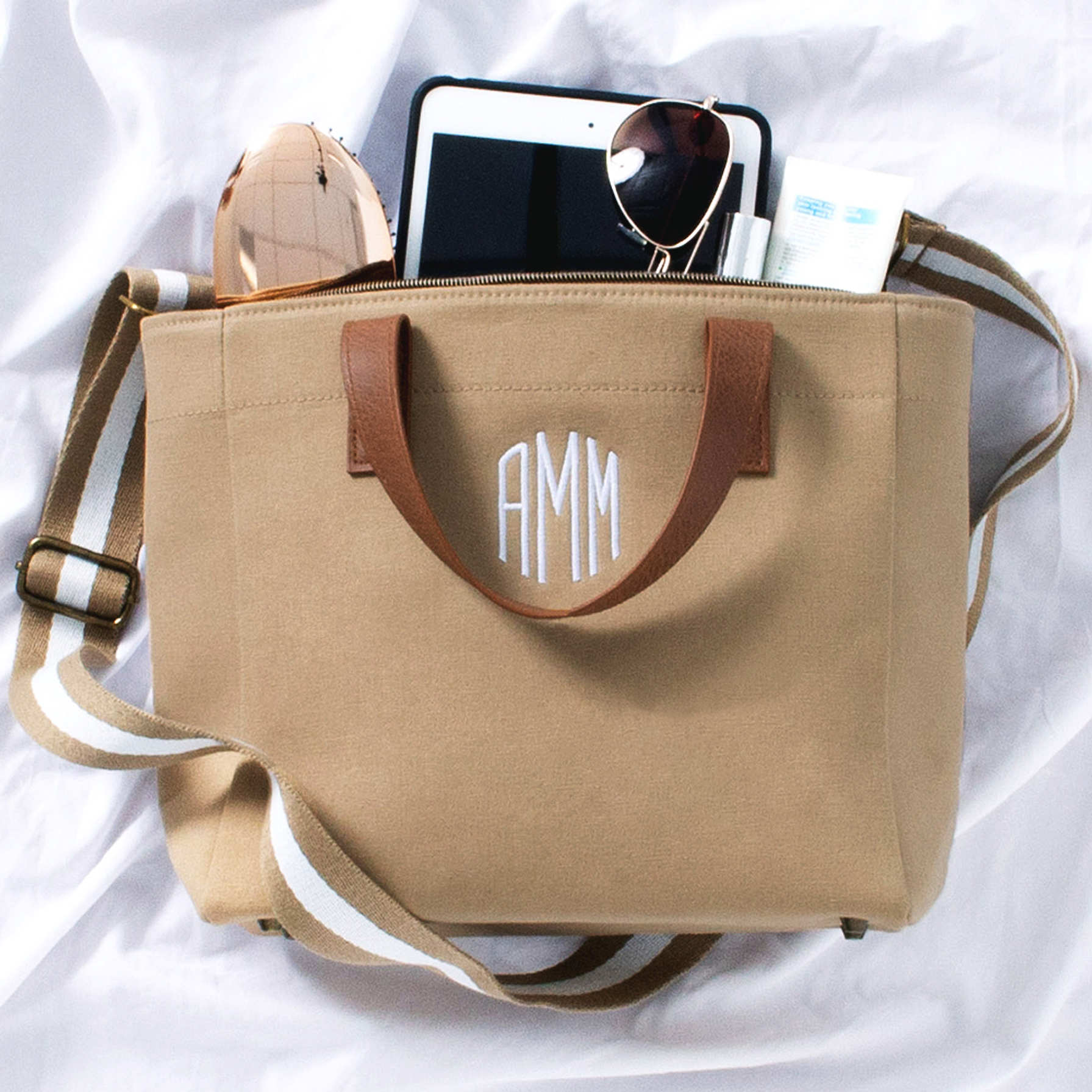 Personalized Striped Crossbody Strap Tote