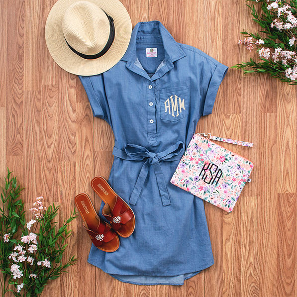 flatlay of shirt dress - light chambray