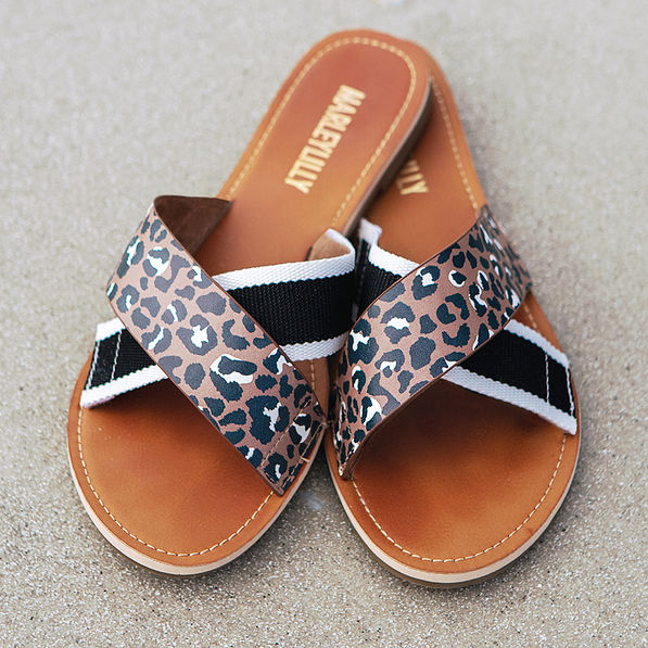 leopard and black and white criss cross sandals