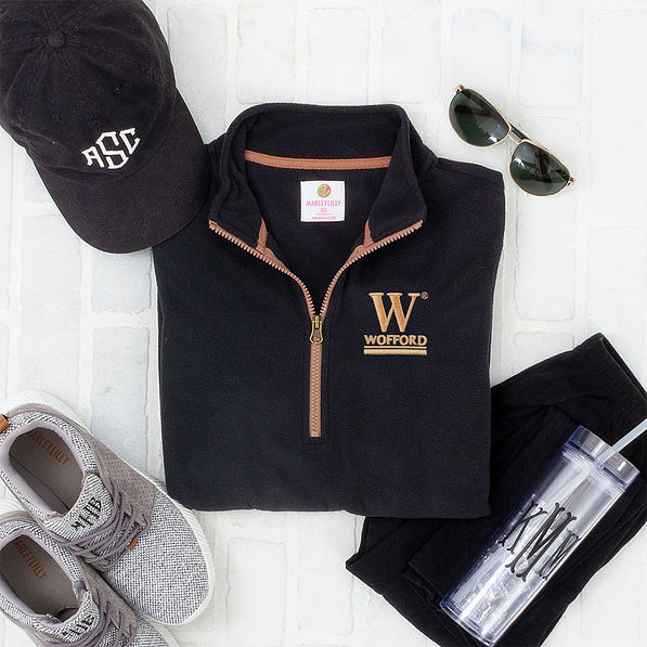 black fleece pullover with wofford logo