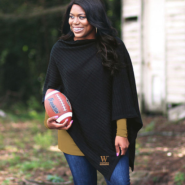 black wofford poncho with gold top