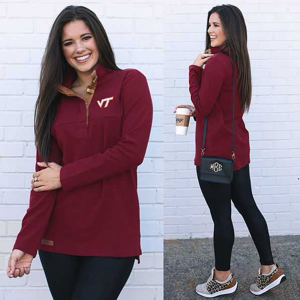 front and side of burgundy va tech popover