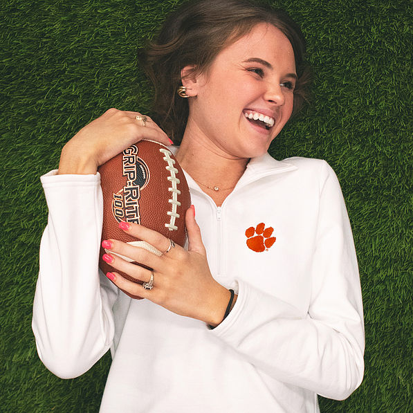 white clemson pullover sweatshirt with football
