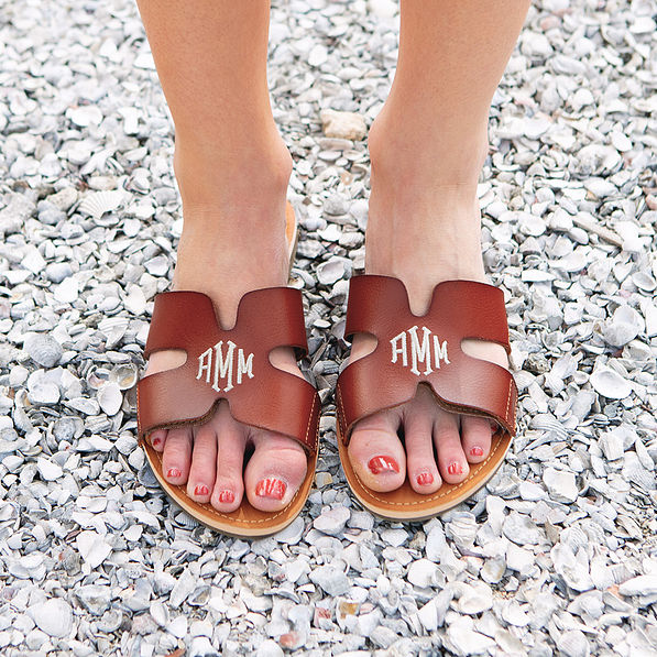 Monogrammed Cut Out Sandals in Shells