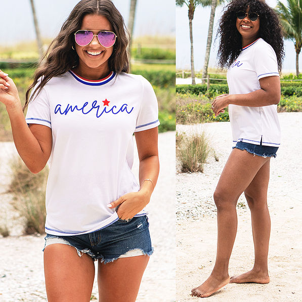 split shot of america ringer tee