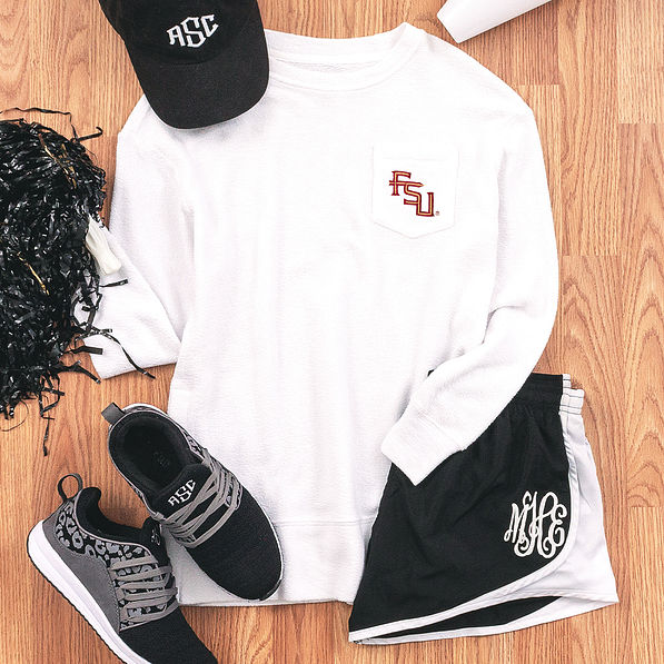 fsu coastal crewneck sweatshirt with shorts and sneakers