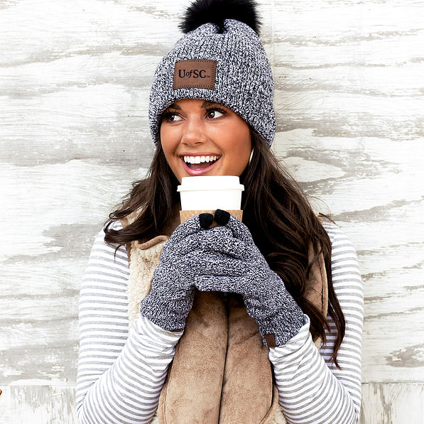 UofSC Charcoal Knit Beanie and Gloves