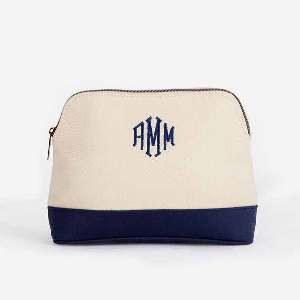 Monogrammed Canvas Cosmetic Case in Navy