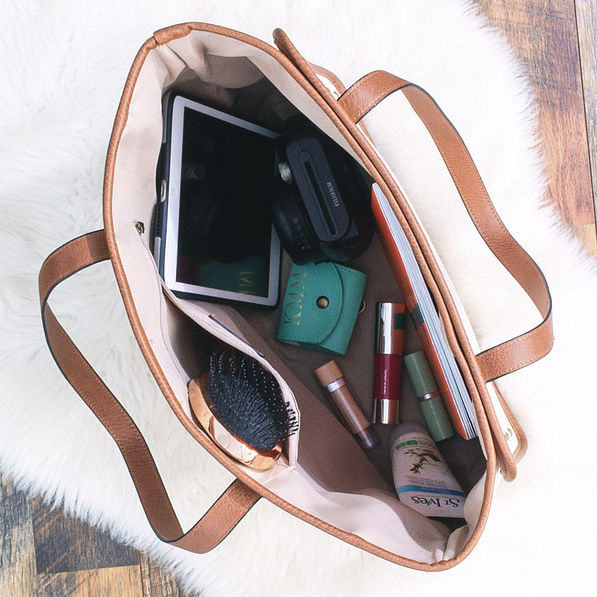 inside vintage canvas tote with interior pocket