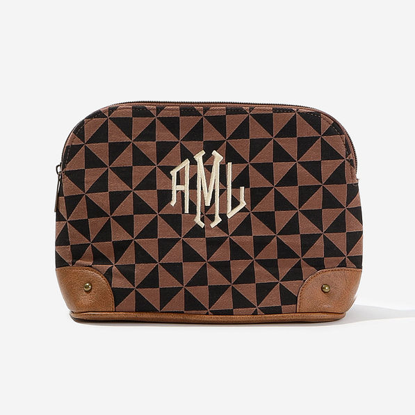 Monogrammed Vintage Cosmetic Case in Black/Brown Checkers