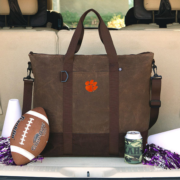 clemson soft canvas cooler at tailgate