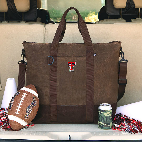 texas tech waxed canvas cooler tote bag at tailgate