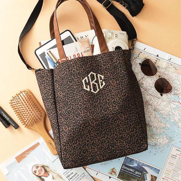 dark leopard canvas bag flatlay