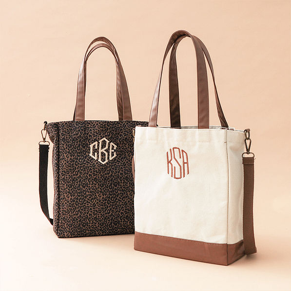 Monogrammed canvas tote bags deals