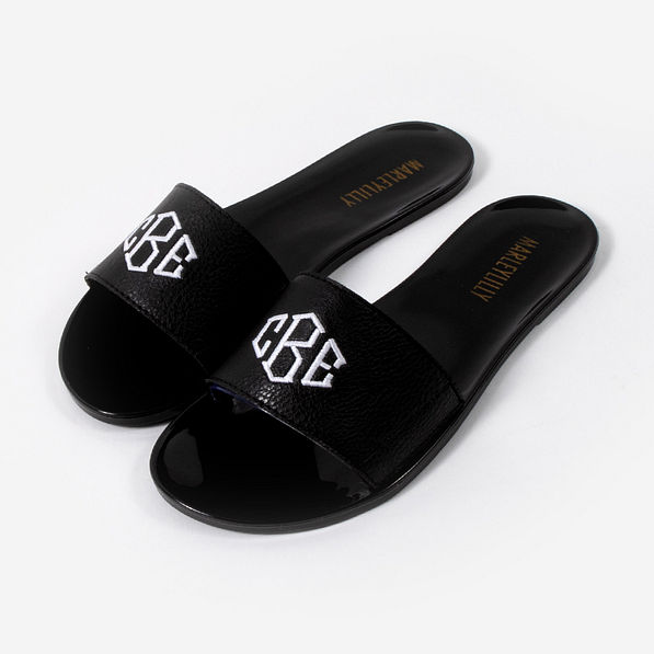 Monogrammed Jelly Slides in Black