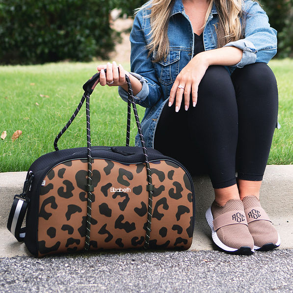 hickory neoprene gym bag on sidewalk