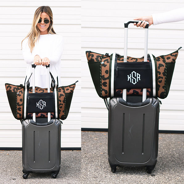 hickory leopard neoprene weekender split image