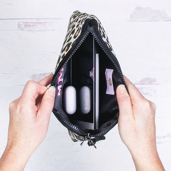 inside of ivory leopard neoprene wristlet