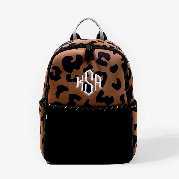 Monogrammed Neoprene Backpack in Hickory Leopard