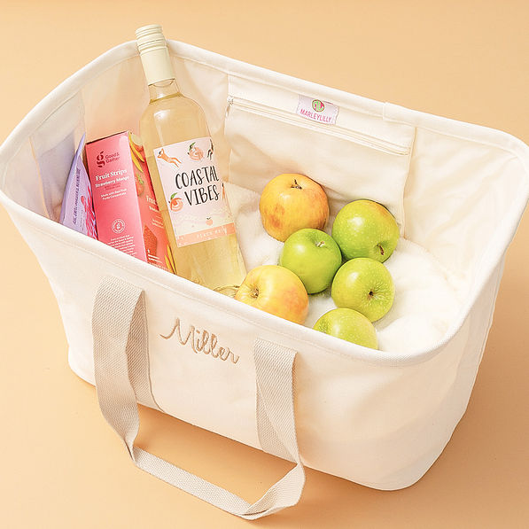 inside of solid ivory personalized market basket