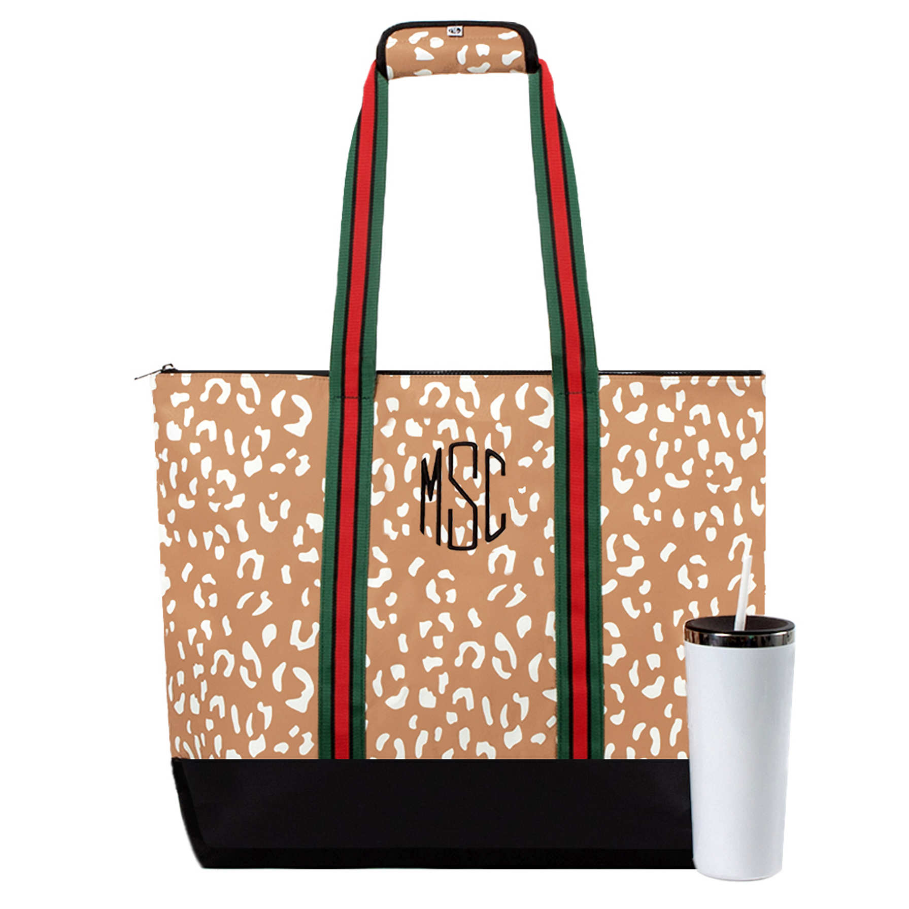 Sarai Top Zip Tote Bag in Brown Logo
