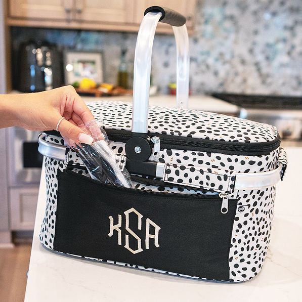Monogrammed Picnic Basket using outside pocket