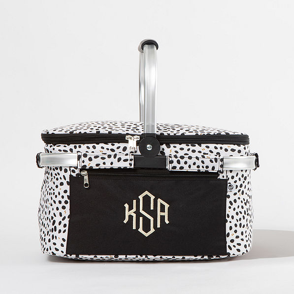 Monogrammed Picnic Basket in White Leopard