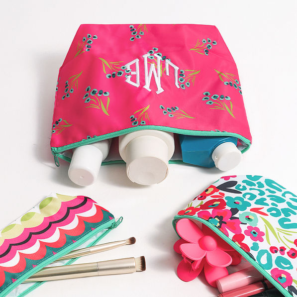 monogrammed wild bloom bud cosmetic bags with toiletries