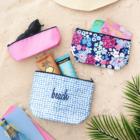 posey petals monogrammed packable cosmetic bags with beach gear