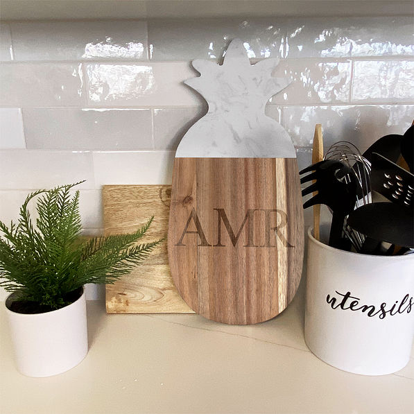 Monogrammed Pineapple Cutting Board in Kitchen