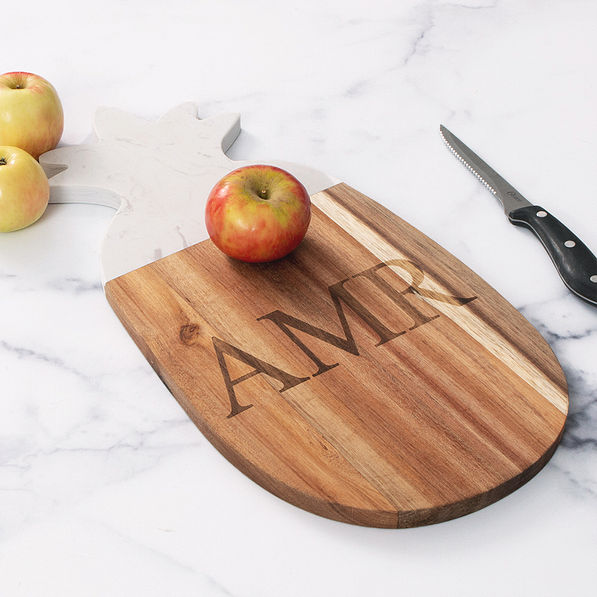 Monogrammed Pineapple Cutting Board with apple