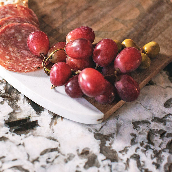 monogrammed marble cutting board close up