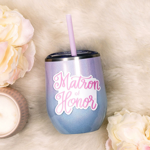 matron of honor sticker on wine tumbler