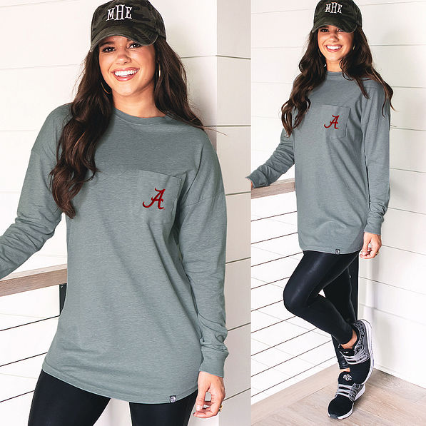 Alabama Crimson Tide NCAA Long Sleeve Pocket T-Shirt in Gray