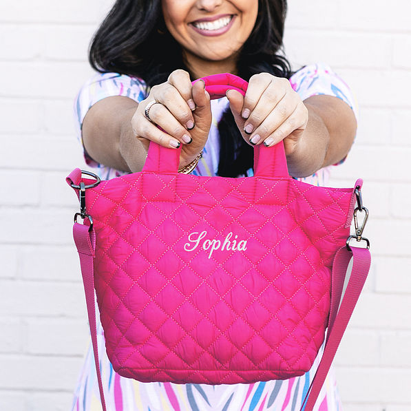 diamond quilted crossbody with name