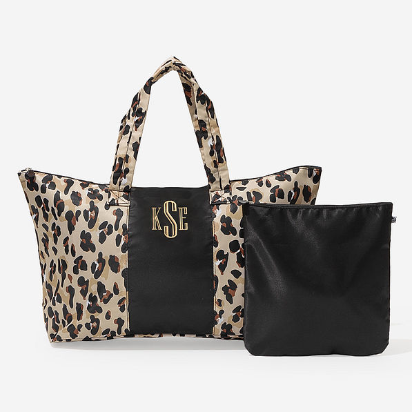 monogrammed packable duffel in classic cheetah