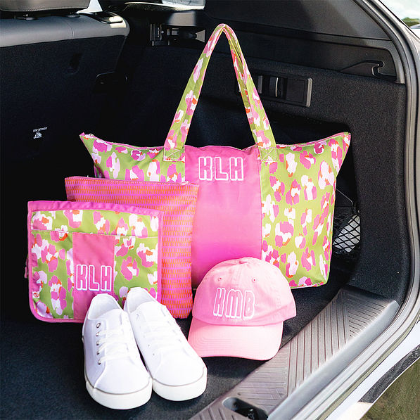petal leopard packable weekend duffel bag in trunk